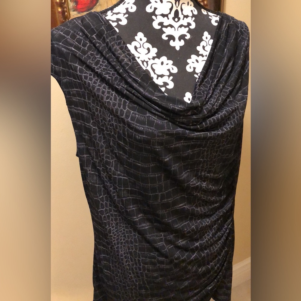 Michael Kors Cowl neck sleeveless top, scrunched left side detail, mk logo plate